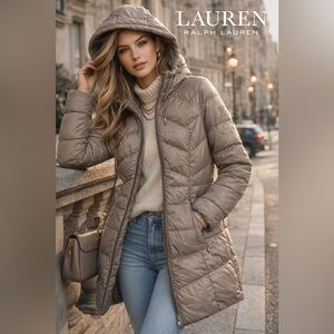 Ralph Lauren Women's Taupe Puffer Long Jacket Coat size XS